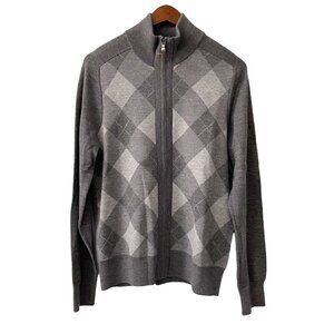 Banana Republic Gray 100% Wool Argyle Full Zip Sweater Men's Size Small Office